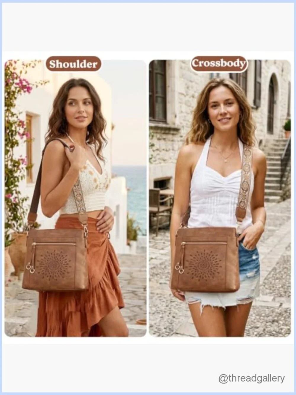 Faux Leather Crossbody Bag with Wide Guitar Strap Multi Pocket Hobo Purse